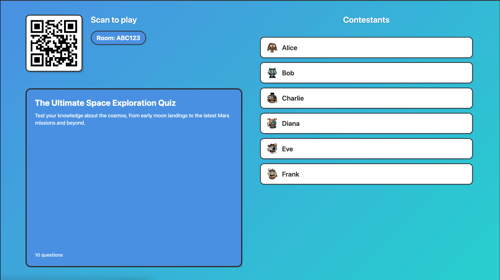 Round summary screen showing scores and rankings